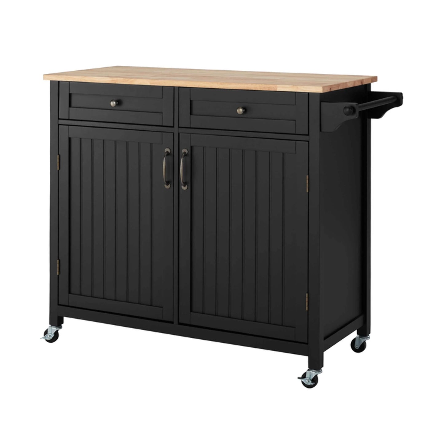 O&Co Black Wooden Rolling Kitchen Cart