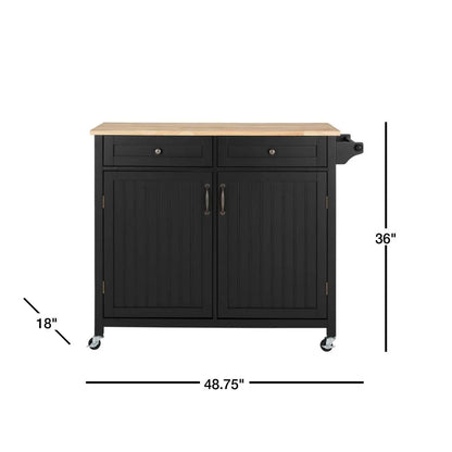 O&Co Black Wooden Rolling Kitchen Cart