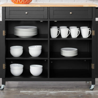 O&Co Black Wooden Rolling Kitchen Cart