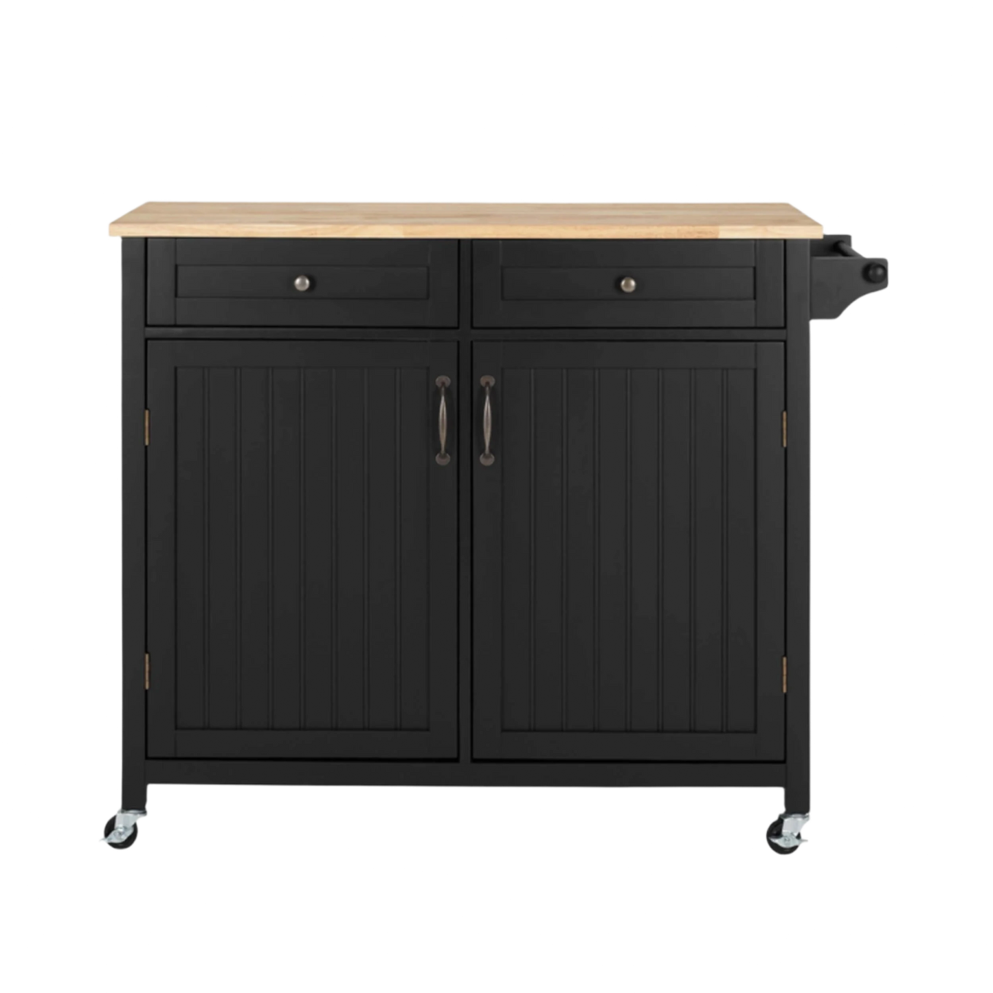 O&Co Black Wooden Rolling Kitchen Cart