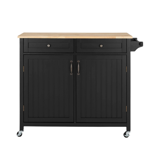 O&Co Black Wooden Rolling Kitchen Cart